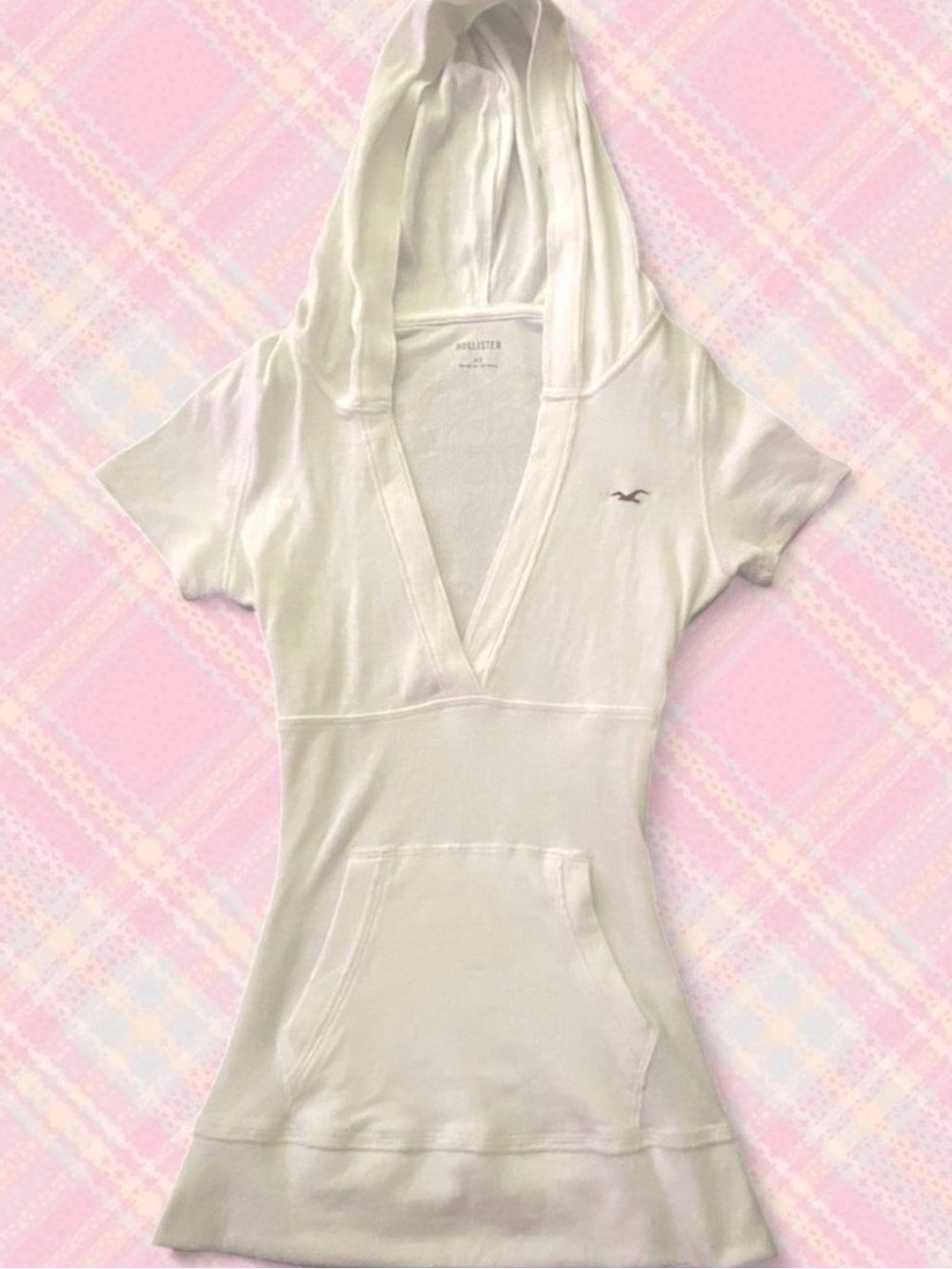 White Hollister hooded Deep V-neck top